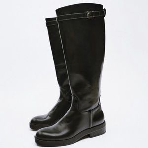 ZARA Black Block Heel Knee Boots